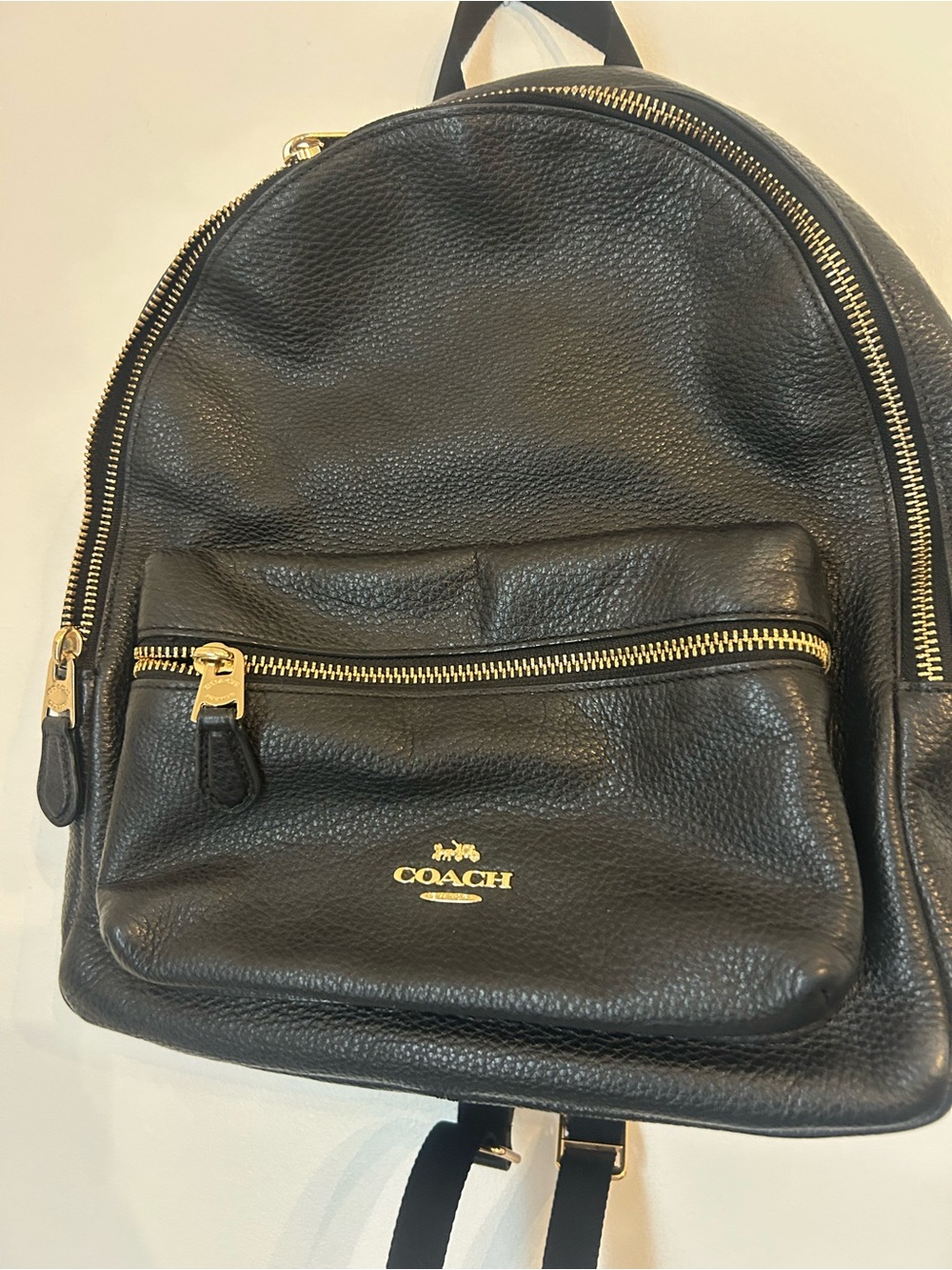 Coach Black Pebbled Leather Mini Backpack with Gold Hardware